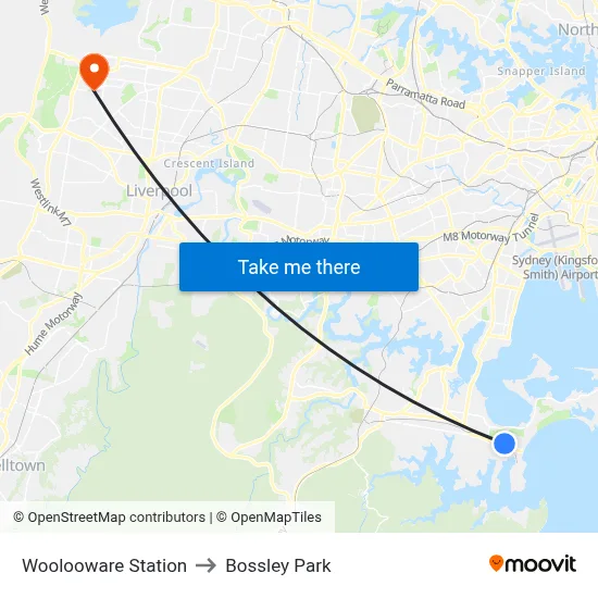 Woolooware Station to Bossley Park map