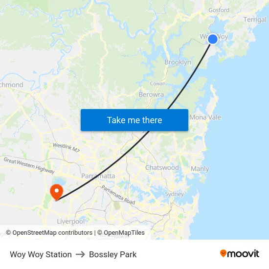 Woy Woy Station to Bossley Park map