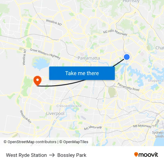 West Ryde Station to Bossley Park map
