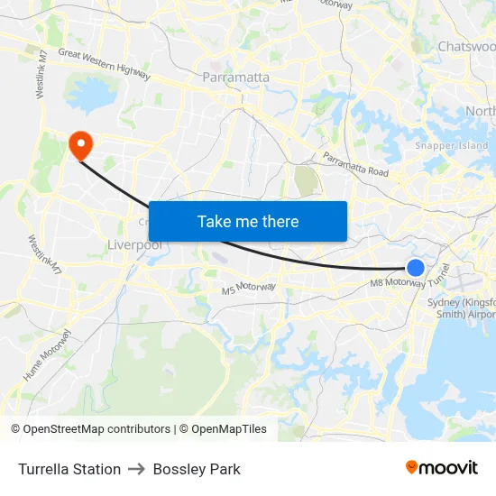 Turrella Station to Bossley Park map