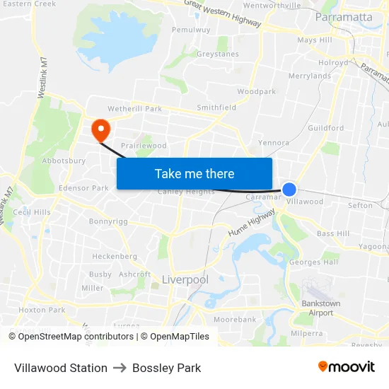 Villawood Station to Bossley Park map