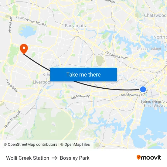 Wolli Creek Station to Bossley Park map