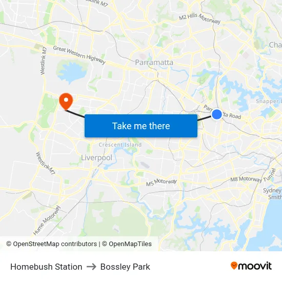 Homebush Station to Bossley Park map