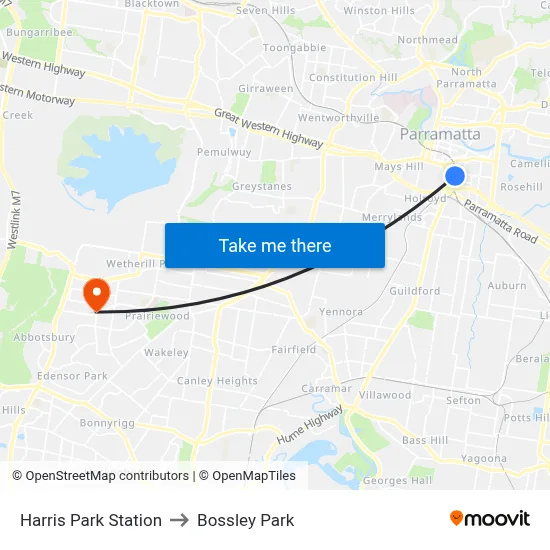 Harris Park Station to Bossley Park map