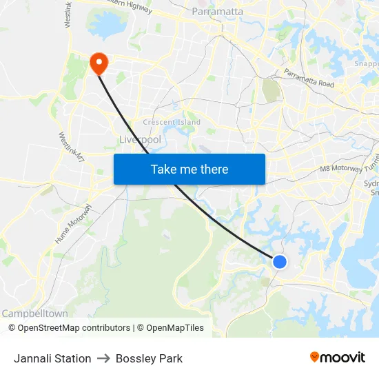 Jannali Station to Bossley Park map