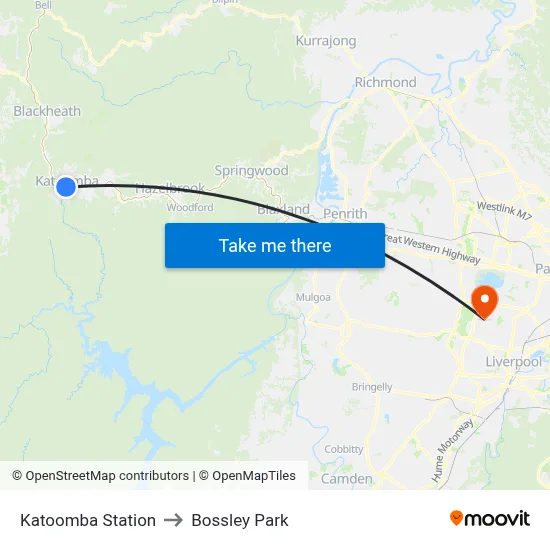Katoomba Station to Bossley Park map