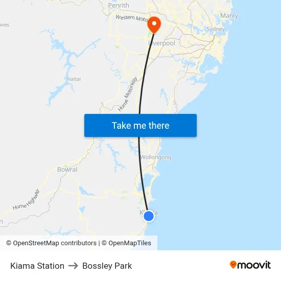 Kiama Station to Bossley Park map