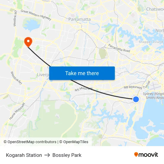 Kogarah Station to Bossley Park map