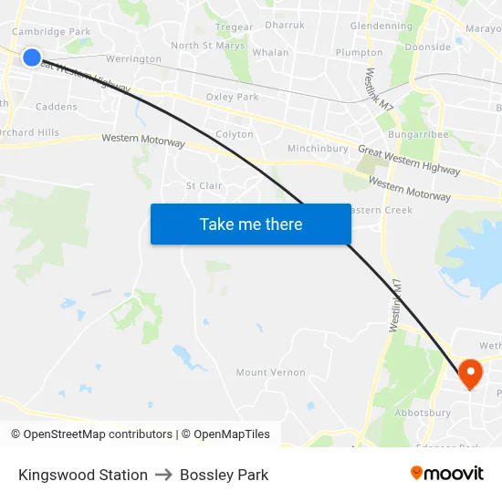 Kingswood Station to Bossley Park map