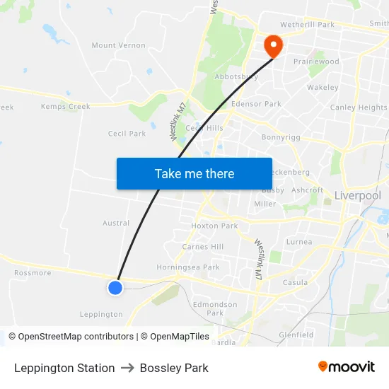 Leppington Station to Bossley Park map