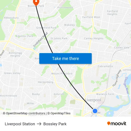 Liverpool Station to Bossley Park map