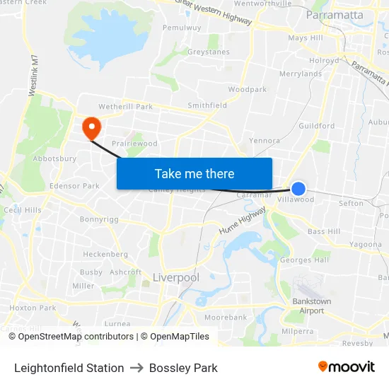 Leightonfield Station to Bossley Park map