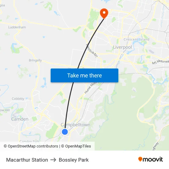 Macarthur Station to Bossley Park map
