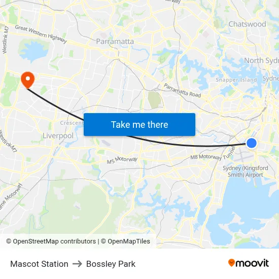Mascot Station to Bossley Park map