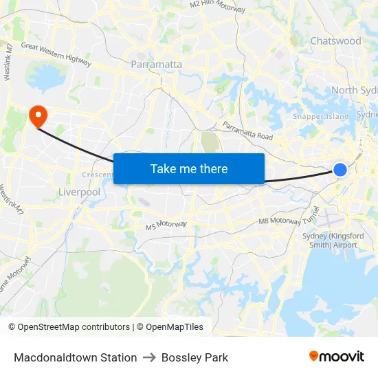 Macdonaldtown Station to Bossley Park map
