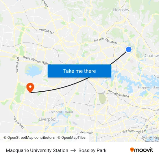 Macquarie University Station to Bossley Park map