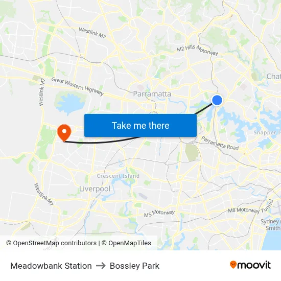 Meadowbank Station to Bossley Park map