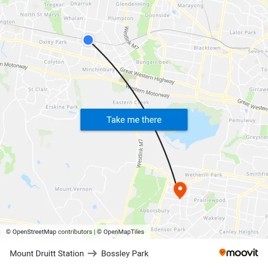 Mount Druitt Station to Bossley Park map