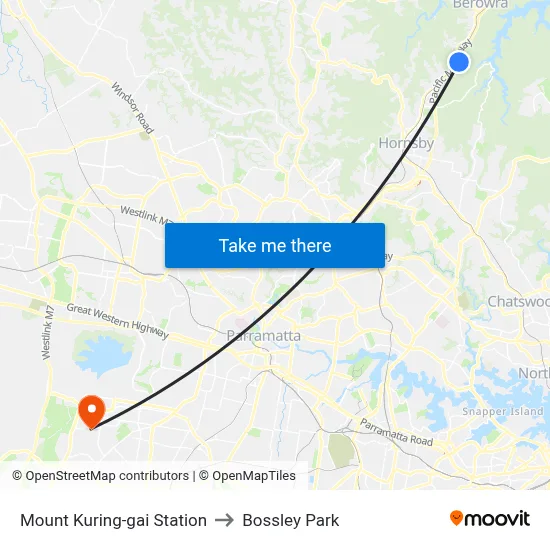 Mount Kuring-gai Station to Bossley Park map