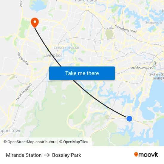 Miranda Station to Bossley Park map