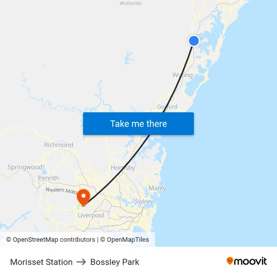 Morisset Station to Bossley Park map
