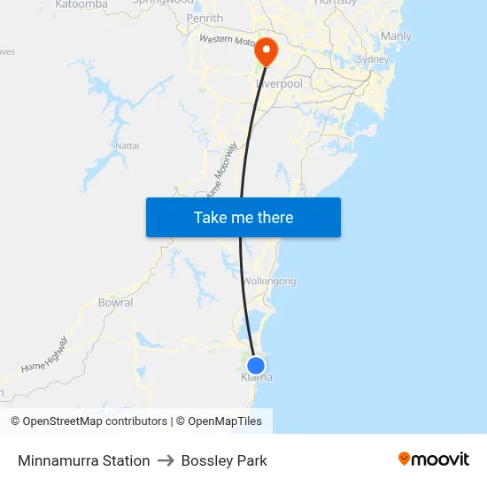 Minnamurra Station to Bossley Park map