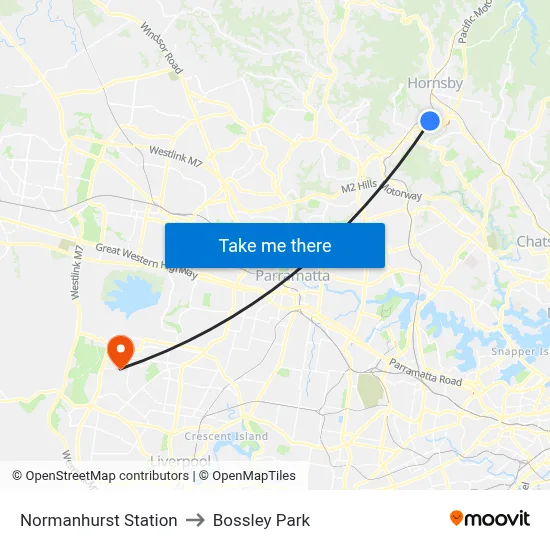 Normanhurst Station to Bossley Park map