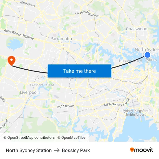North Sydney Station to Bossley Park map