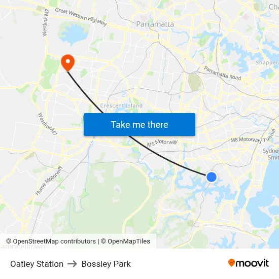 Oatley Station to Bossley Park map