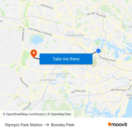 Olympic Park Station to Bossley Park map