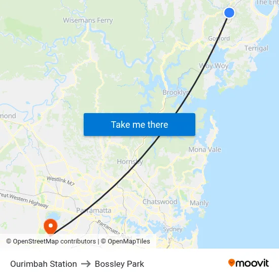 Ourimbah Station to Bossley Park map
