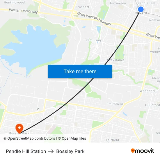 Pendle Hill Station to Bossley Park map