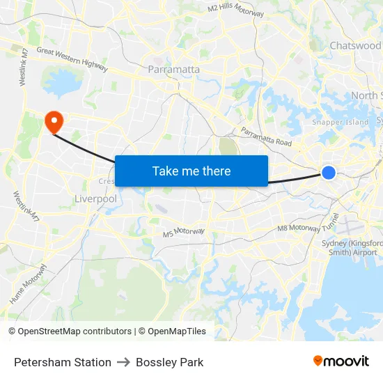 Petersham Station to Bossley Park map