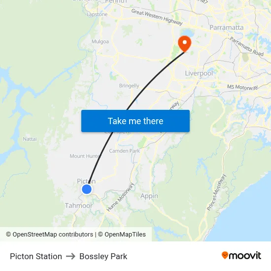 Picton Station to Bossley Park map