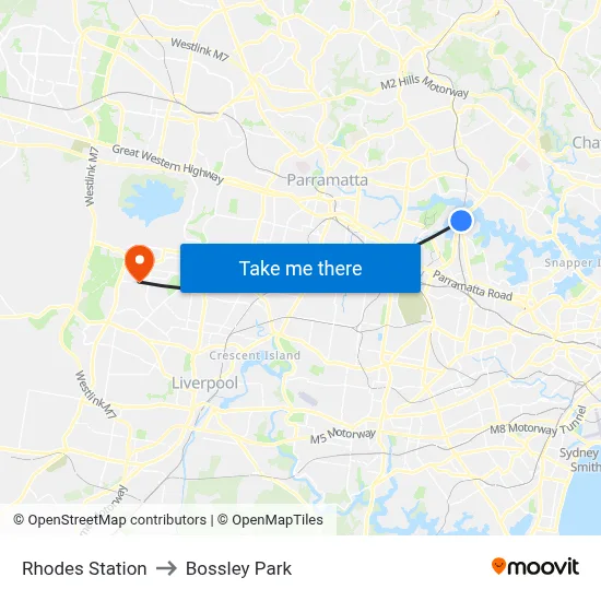 Rhodes Station to Bossley Park map