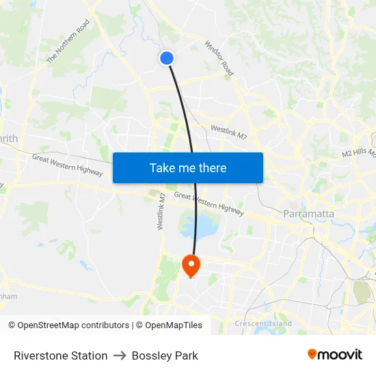 Riverstone Station to Bossley Park map