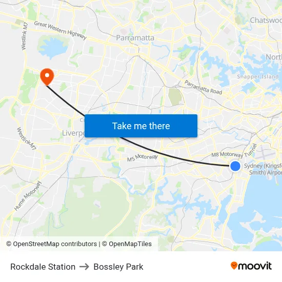 Rockdale Station to Bossley Park map