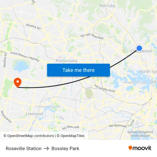 Roseville Station to Bossley Park map