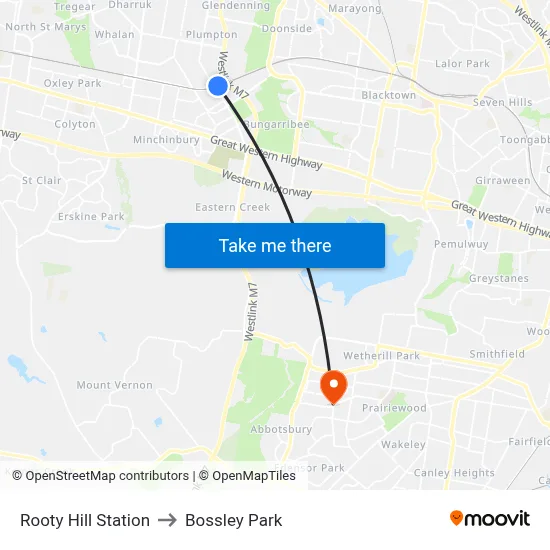 Rooty Hill Station to Bossley Park map