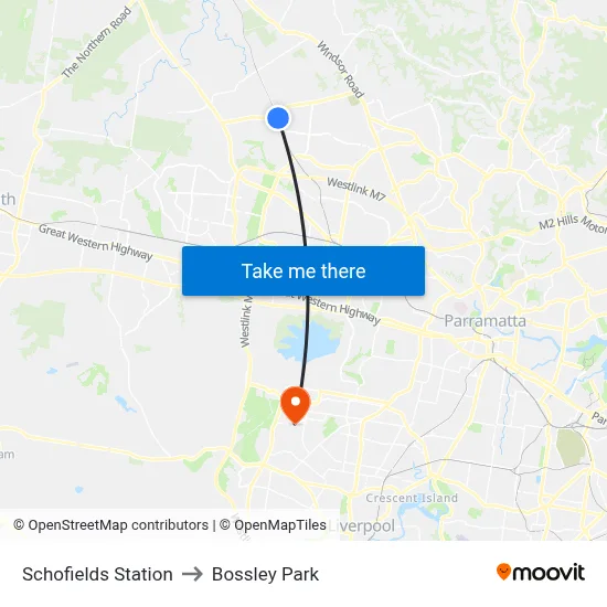 Schofields Station to Bossley Park map