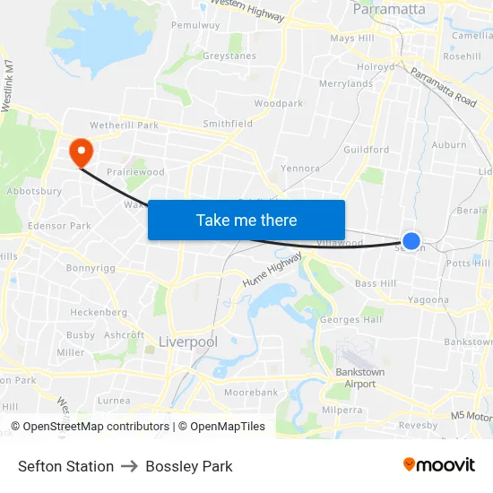Sefton Station to Bossley Park map