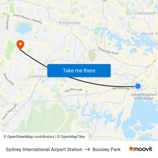 Sydney International Airport Station to Bossley Park map