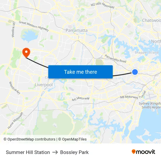 Summer Hill Station to Bossley Park map