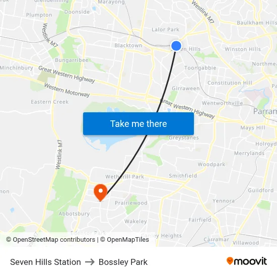 Seven Hills Station to Bossley Park map