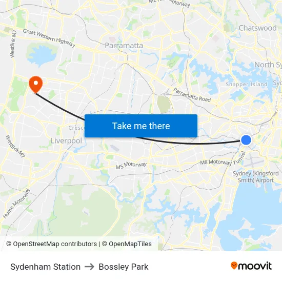 Sydenham Station to Bossley Park map