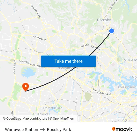 Warrawee Station to Bossley Park map