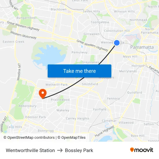 Wentworthville Station to Bossley Park map