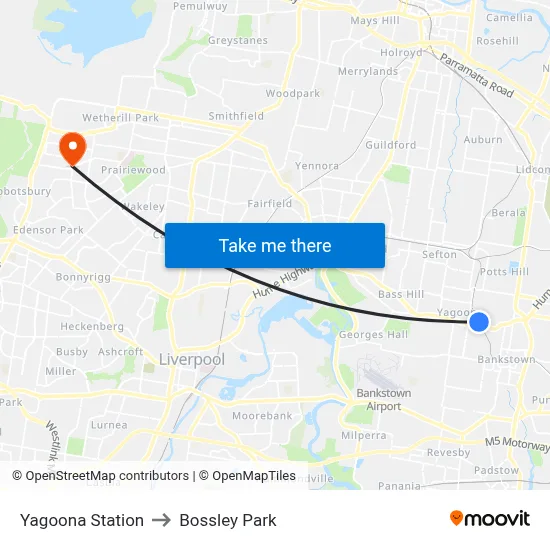 Yagoona Station to Bossley Park map