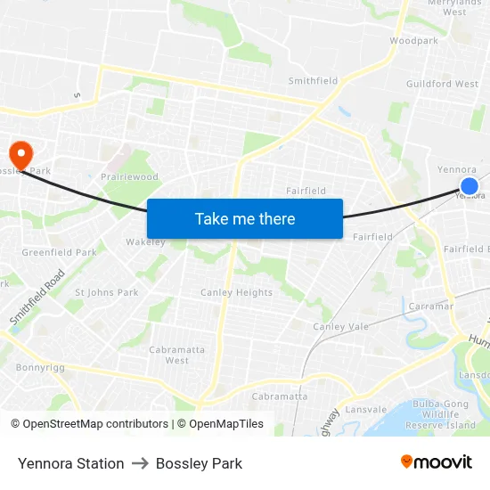 Yennora Station to Bossley Park map