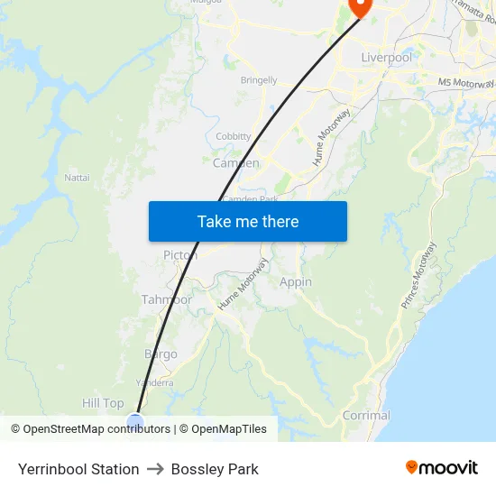 Yerrinbool Station to Bossley Park map